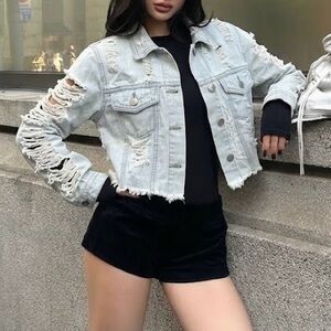 Distressed Light Blue Denim Jacket